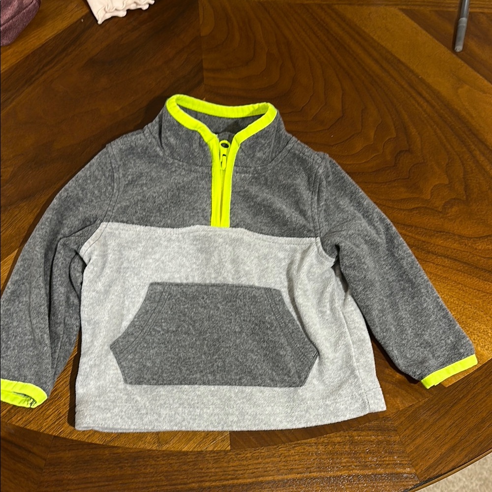 OshKosh B'gosh Gray and Green Hoodie with Neon Zipper